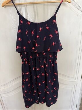 ELLE: Navy Flamingo Print Flounce Sundress | Adjustable Straps |‎ Novelty Size S